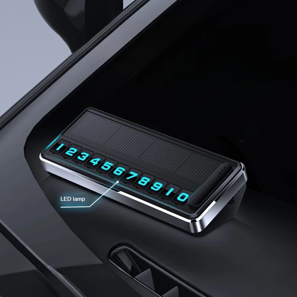 Solar-Powered LED Car Parking Number Plate Temporary Parking Card for Cars