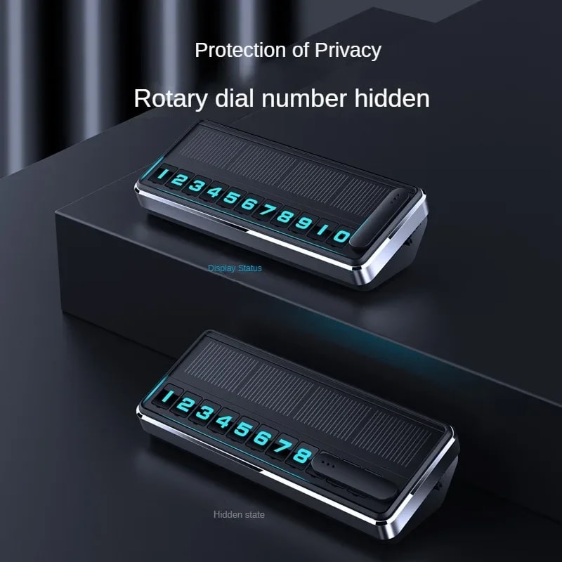 Solar-Powered LED Car Parking Number Plate Temporary Parking Card for Cars