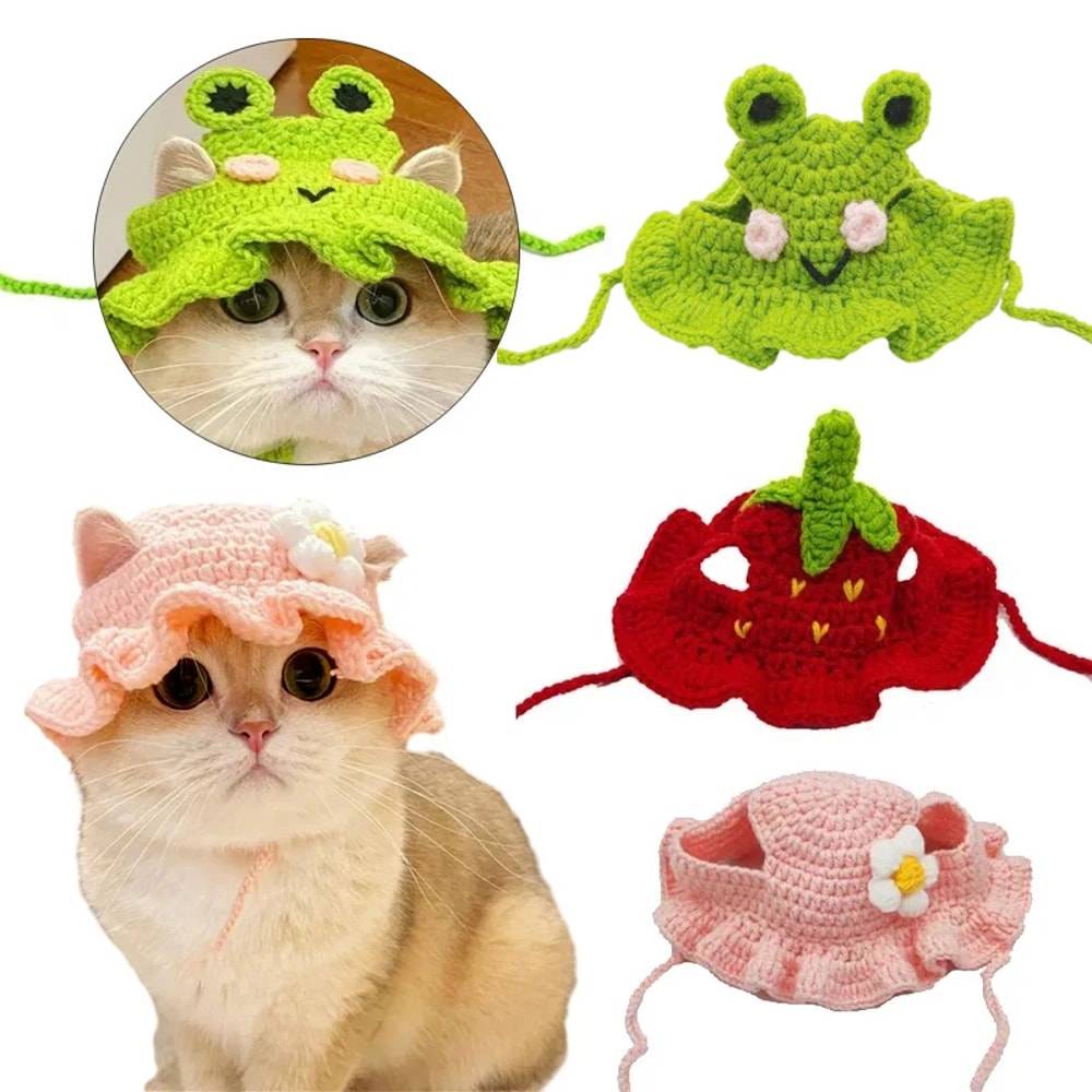 Handmade Cat Hat Elastic Woven Knitted Cap For Pets Puppy Kitten Headwear For Party Photoshoot De 0