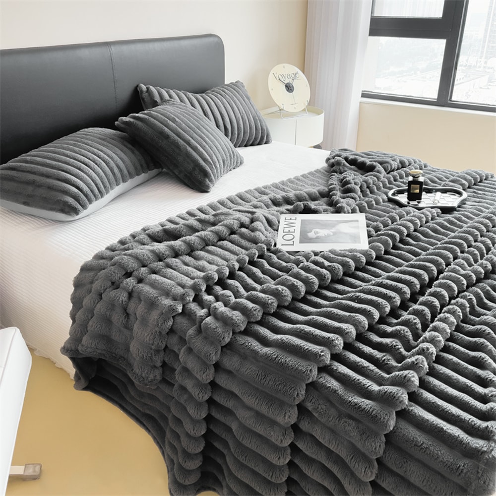 Solid Color Thickened Striped Blanket Multifunctional Bed Nap And Pet Blanket 8