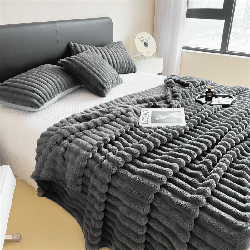 Solid Color Thickened Striped Blanket Multifunctional Bed Nap And Pet Blanket 8