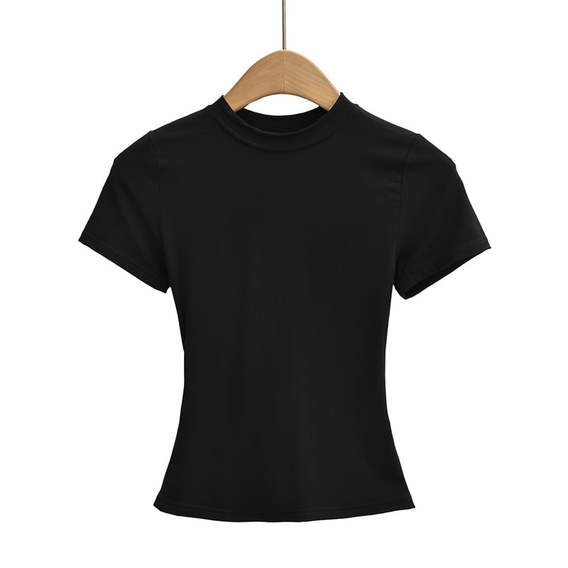 Sexy Slim Fit Casual TShirt For Women Trendy Solid Color ShortSleeve Fashion Top 1