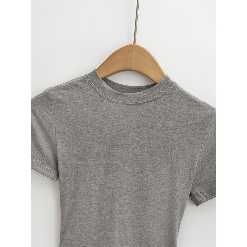 Sexy Slim Fit Casual TShirt For Women Trendy Solid Color ShortSleeve Fashion Top 2