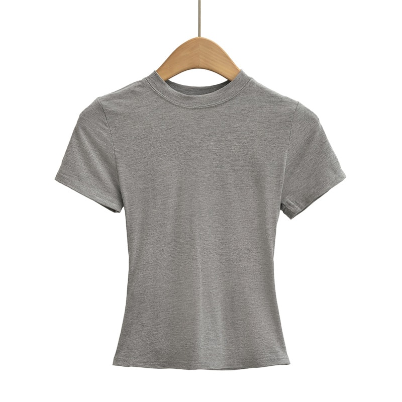 Sexy Slim Fit Casual TShirt For Women Trendy Solid Color ShortSleeve Fashion Top 3