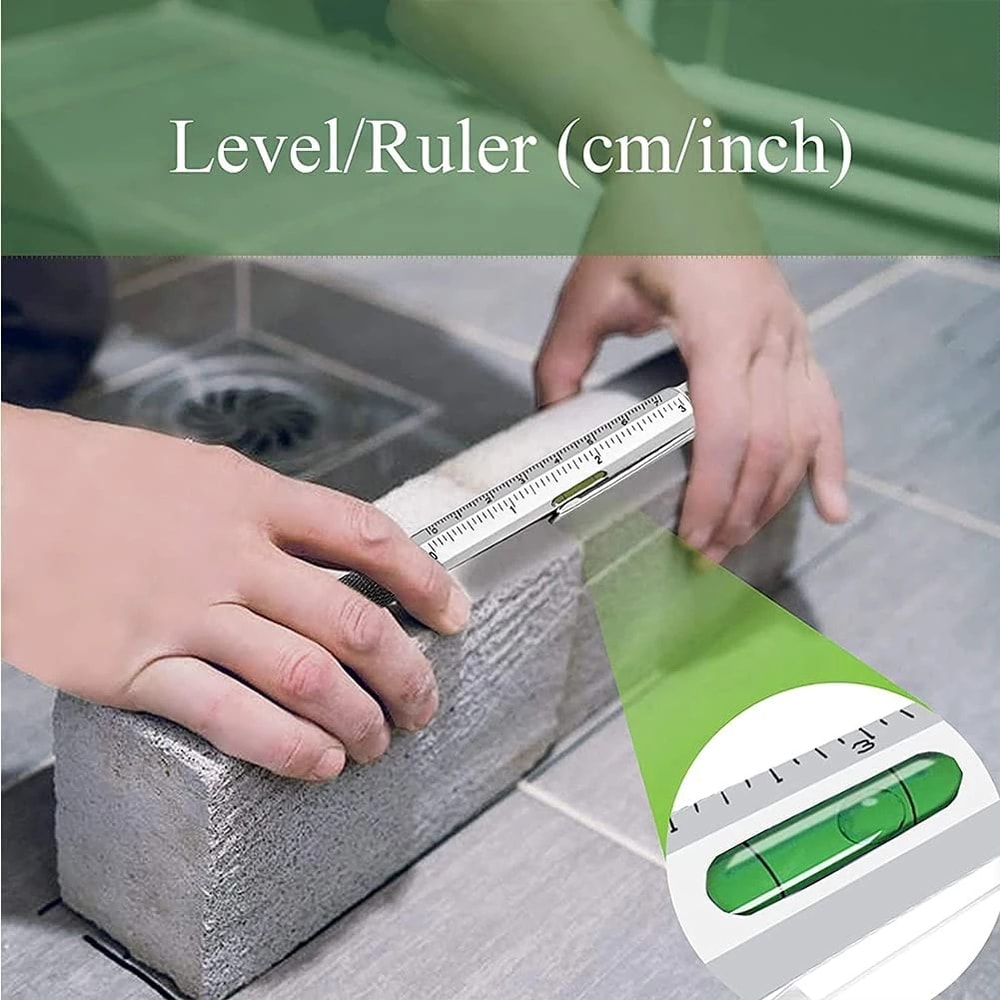 Multifunction Ballpoint Pen with Ruler, Screwdriver, Stylus, and Spirit Level