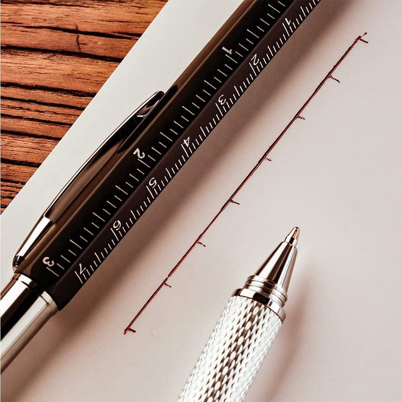 Multifunction Ballpoint Pen with Ruler, Screwdriver, Stylus, and Spirit Level