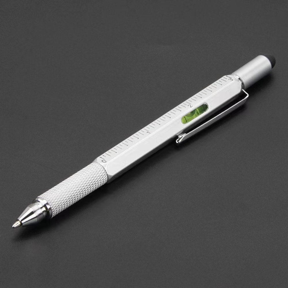 Multifunction Ballpoint Pen with Ruler, Screwdriver, Stylus, and Spirit Level