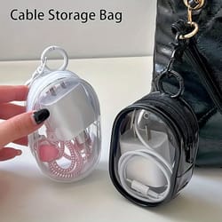 portable mini clear zipper storage bag compact organizer for earphones, chargers, and small accessories with keychain