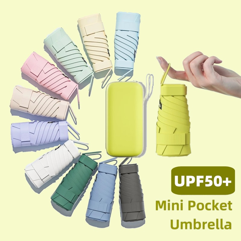 Mini Folding Travel Umbrella With UV Protection And Compact Capsule Case PocketSized Sun Rain Shie 0