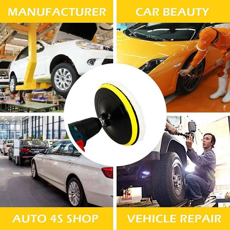 Wool Car Polishing Pad Set For Polisher Machine Auto Paint Care Buffing Waxing Pads 5