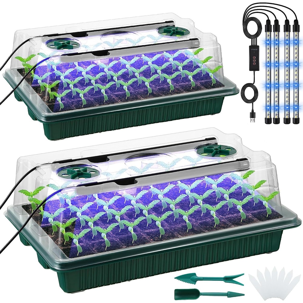 Trays with High Dome Germination Kit LED Grow Lights, Smart Timer, Modes for Home Gardening