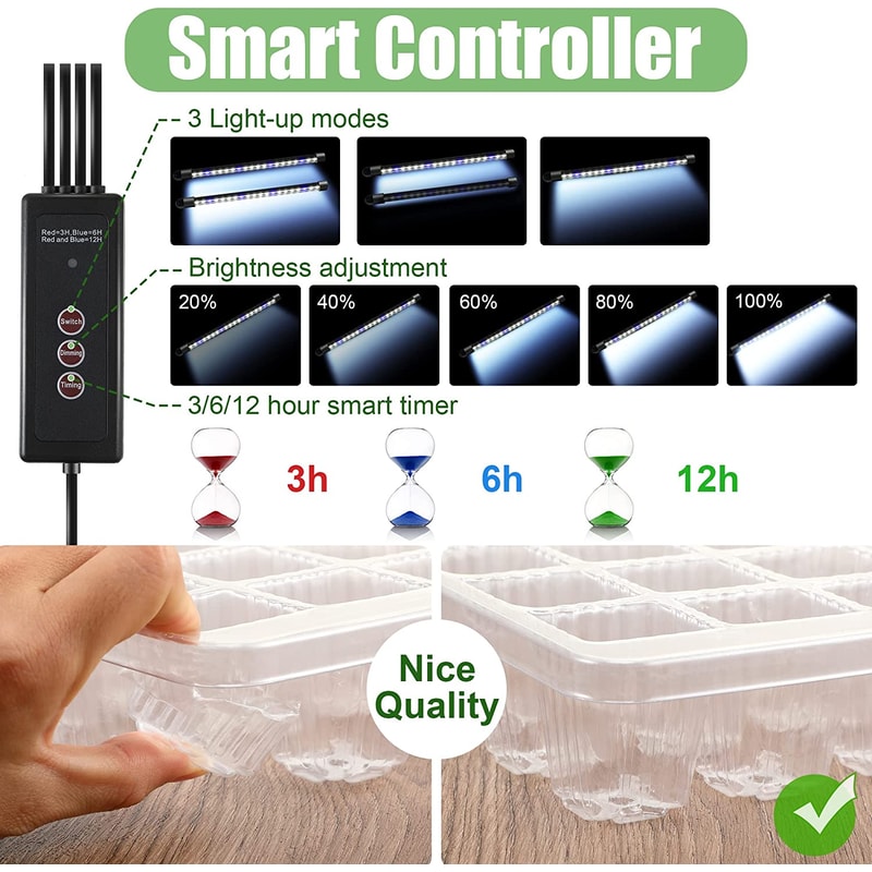 Trays with High Dome Germination Kit LED Grow Lights, Smart Timer, Modes for Home Gardening
