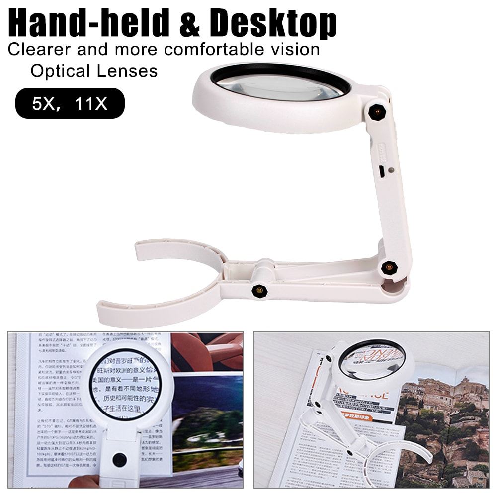 Portable Jewelry Magnifying Glass with LED Light, Foldable Stand Desk for Repair & Appraisal