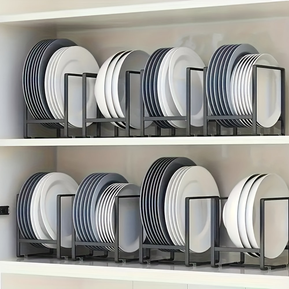 Plate Storage Rack For Kitchen Countertop Layered Dish Organizer SpaceSaving Storage Drawer 0
