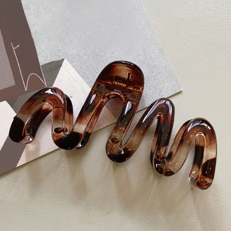 Elegant Amber Brown Wavy High Gloss Hair Clip Lightweight Plastic Accessory 7