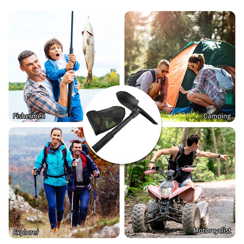 Foldable Portable Survival Shovel With Compass Storage Bag Ideal Camping Selfdefense Tool 4