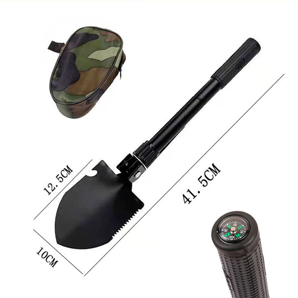 Foldable Portable Survival Shovel With Compass Storage Bag Ideal Camping Selfdefense Tool 7
