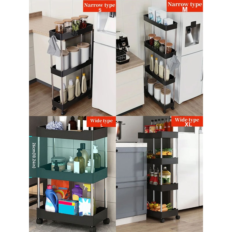 Rolling Utility Cart Movable Gap Storage Rack for Kitchen, Bathroom & Living Room