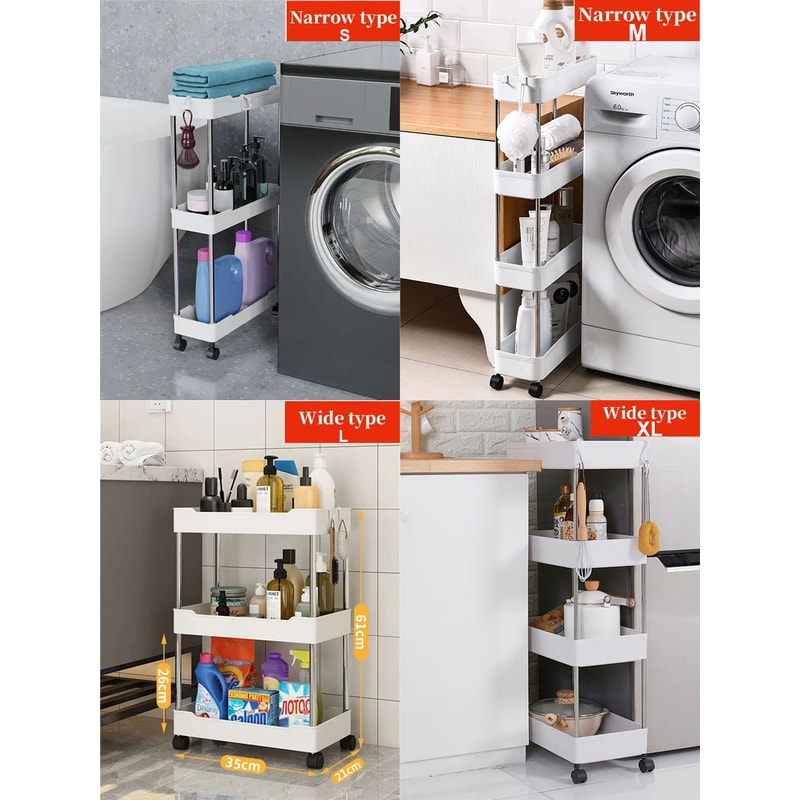 Rolling Utility Cart Movable Gap Storage Rack for Kitchen, Bathroom & Living Room