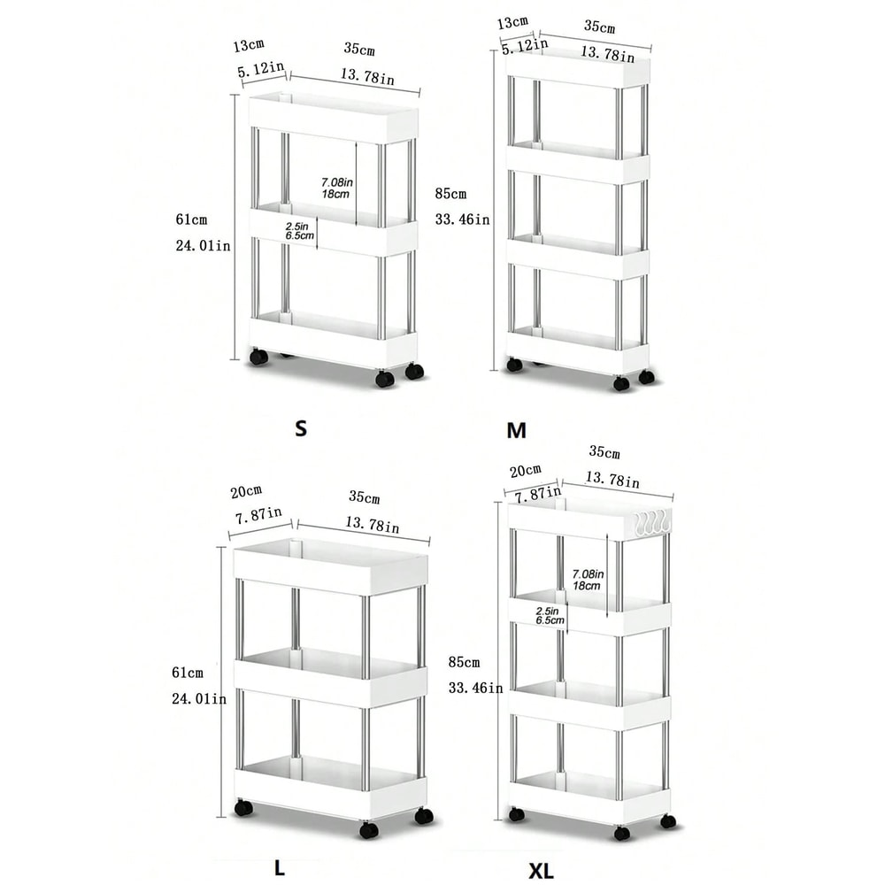 Rolling Utility Cart Movable Gap Storage Rack for Kitchen, Bathroom & Living Room