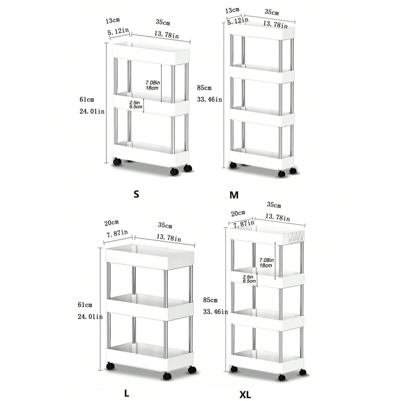 Rolling Utility Cart Movable Gap Storage Rack for Kitchen, Bathroom & Living Room