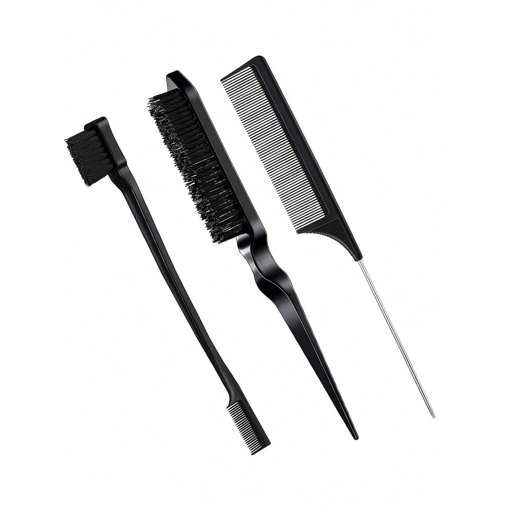 Professional Hair Styling Comb Set for Wigs Includes Mouse Tail Comb, Edge Brush, and Triple Tear Hair Brush