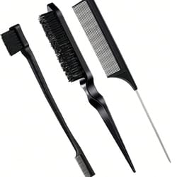 professional hair styling comb set for wigs includes mouse tail comb, edge brush, and triple tear hair brush
