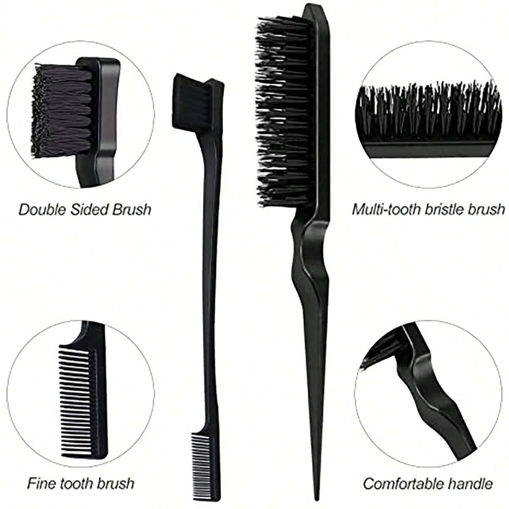 Professional Hair Styling Comb Set for Wigs Includes Mouse Tail Comb, Edge Brush, and Triple Tear Hair Brush