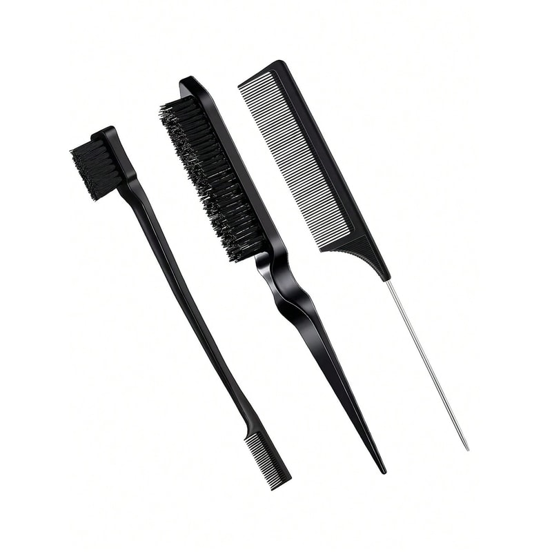 Professional Hair Styling Comb Set for Wigs Includes Mouse Tail Comb, Edge Brush, and Triple Tear Hair Brush