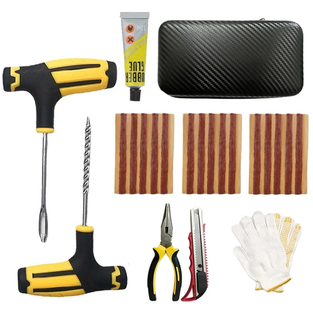 Car Tire Repair Kit Universal Emergency Puncture Plug Tools With Tyre Strips Glue 6