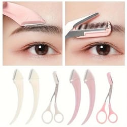 eyebrow trimmer set for beginners curved razor & scissors with comb for precision shaping