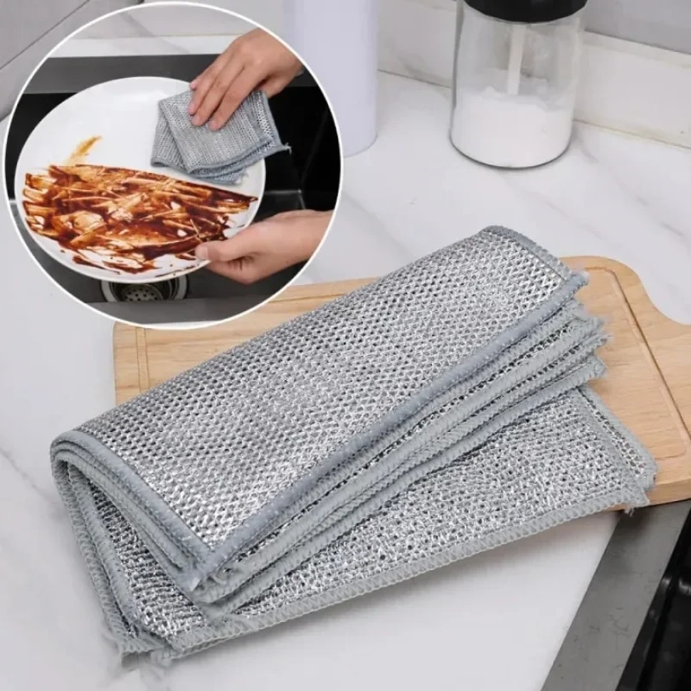 Thickened Steel Wire Cleaning Cloth NonScratch DoubleLayer Microfiber Dishrag 1