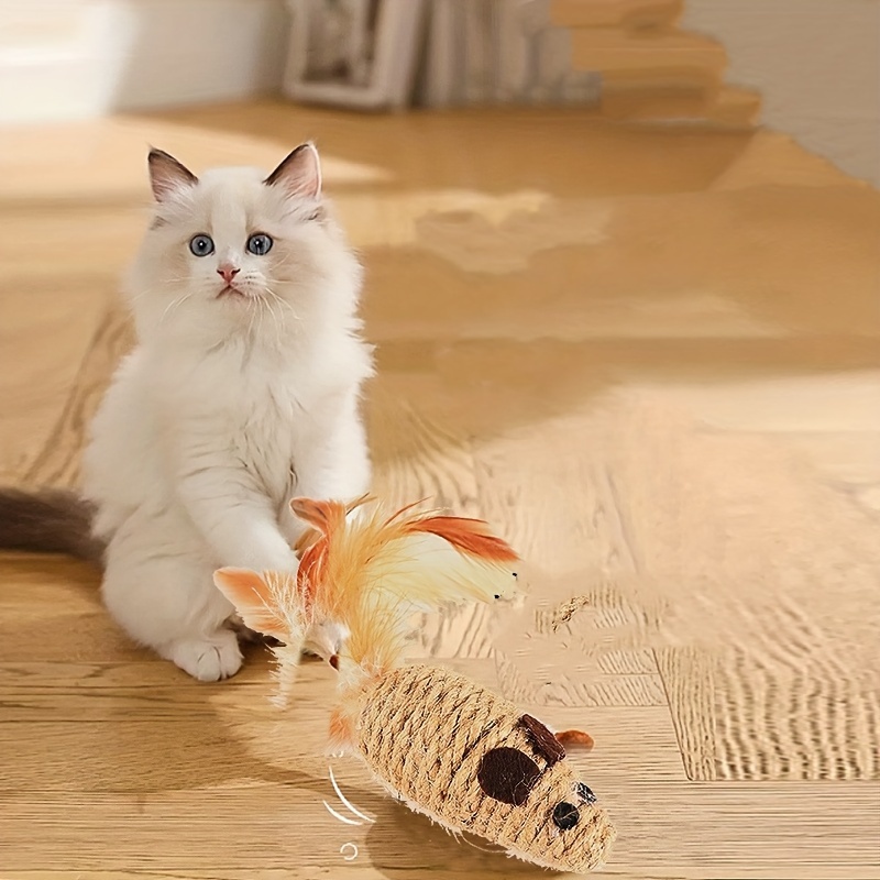 Interactive Sisal Mouse Cat Toy Plush SelfPlaying Mice For Kittens BiteResistant Plush Toys 4