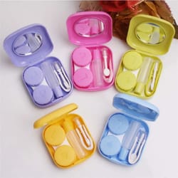 mini square contact lens case with mirror compact & colorful travel kit for women