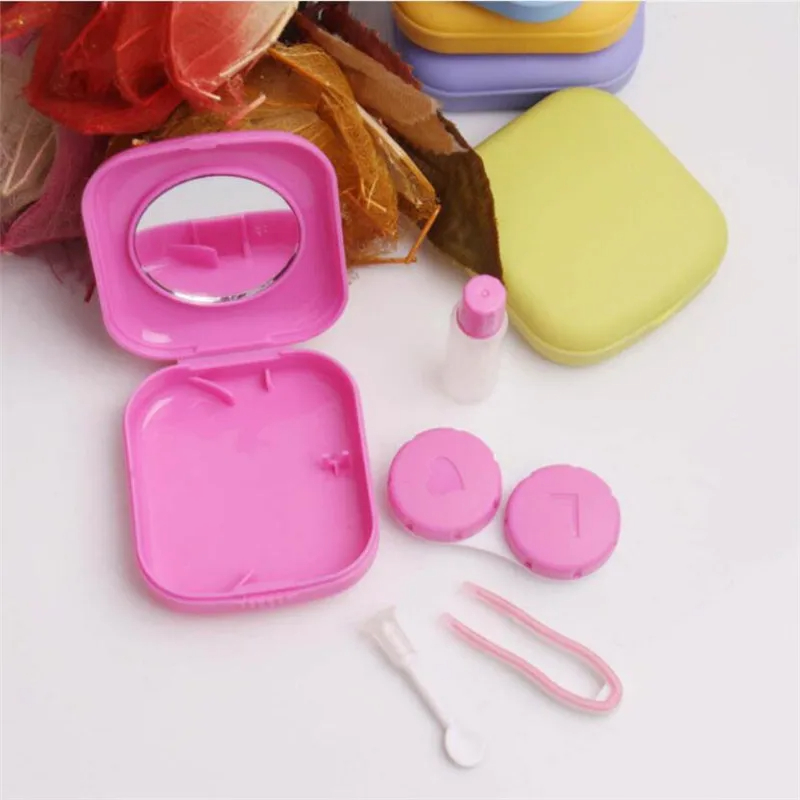 Mini Square Contact Lens Case With Mirror Compact Colorful Travel Kit For Women 3