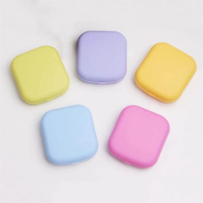 Mini Square Contact Lens Case With Mirror Compact Colorful Travel Kit For Women 4