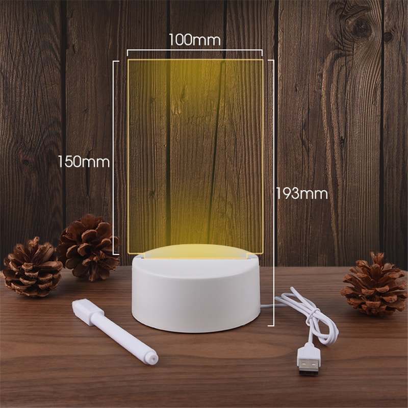 Transparent Luminous LED Night Light USB Rechargeable Acrylic Message Board & Calendar Desktop Ornament