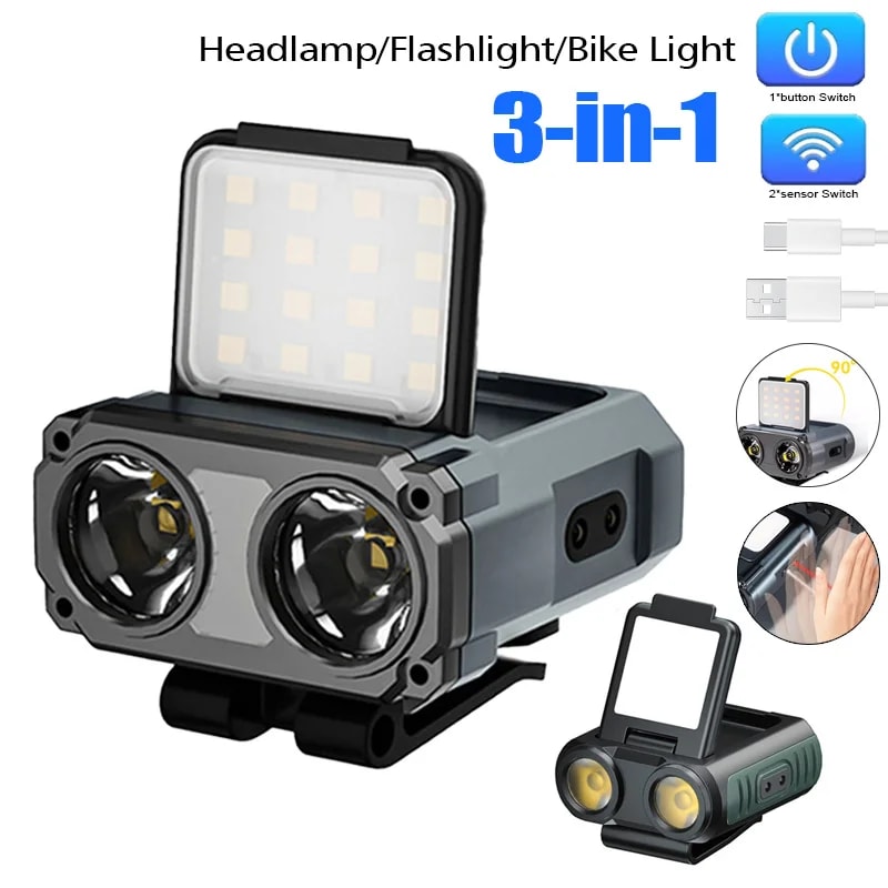 USB Rechargeable LED Headlamp Clip Light Sensor COB LED Headlight For Fishing Camping And Outdoor A 0