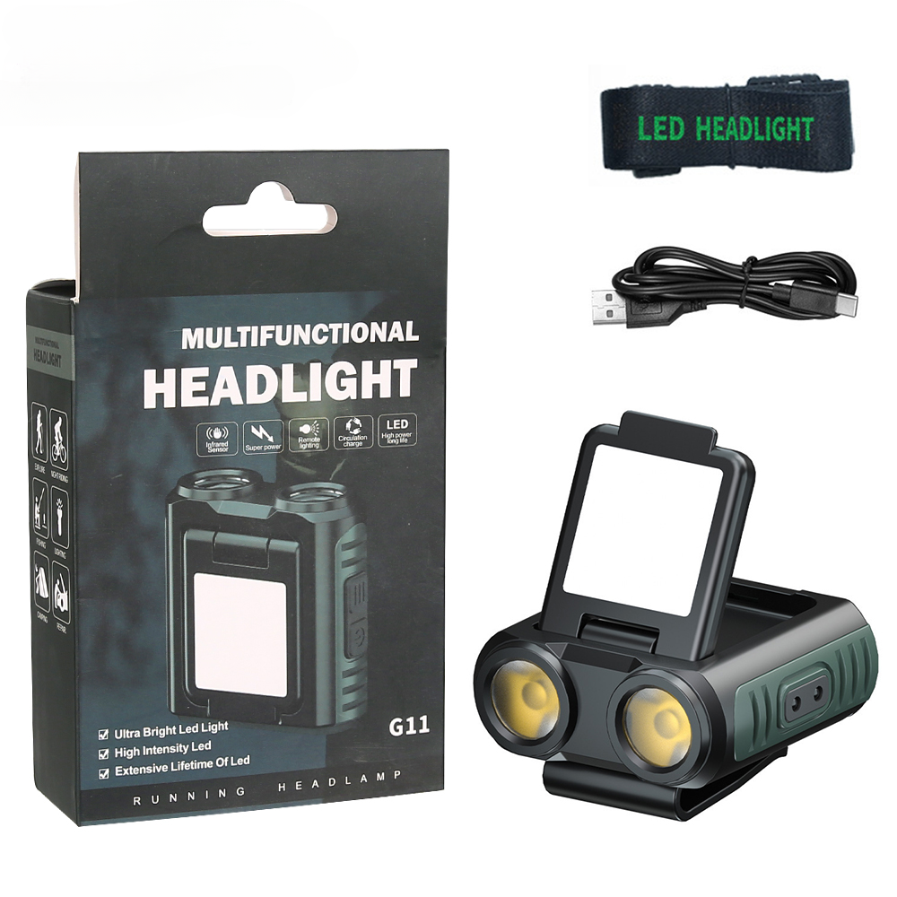 USB Rechargeable LED Headlamp Clip Light Sensor COB LED Headlight For Fishing Camping And Outdoor A 6