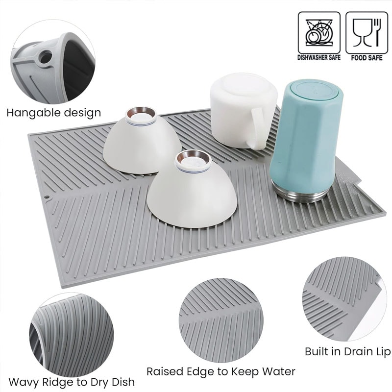 Folding Silicone Draining Mat With Raised Edges For Kitchen Drying Pad For Dishes Pots Cups And Hea 3