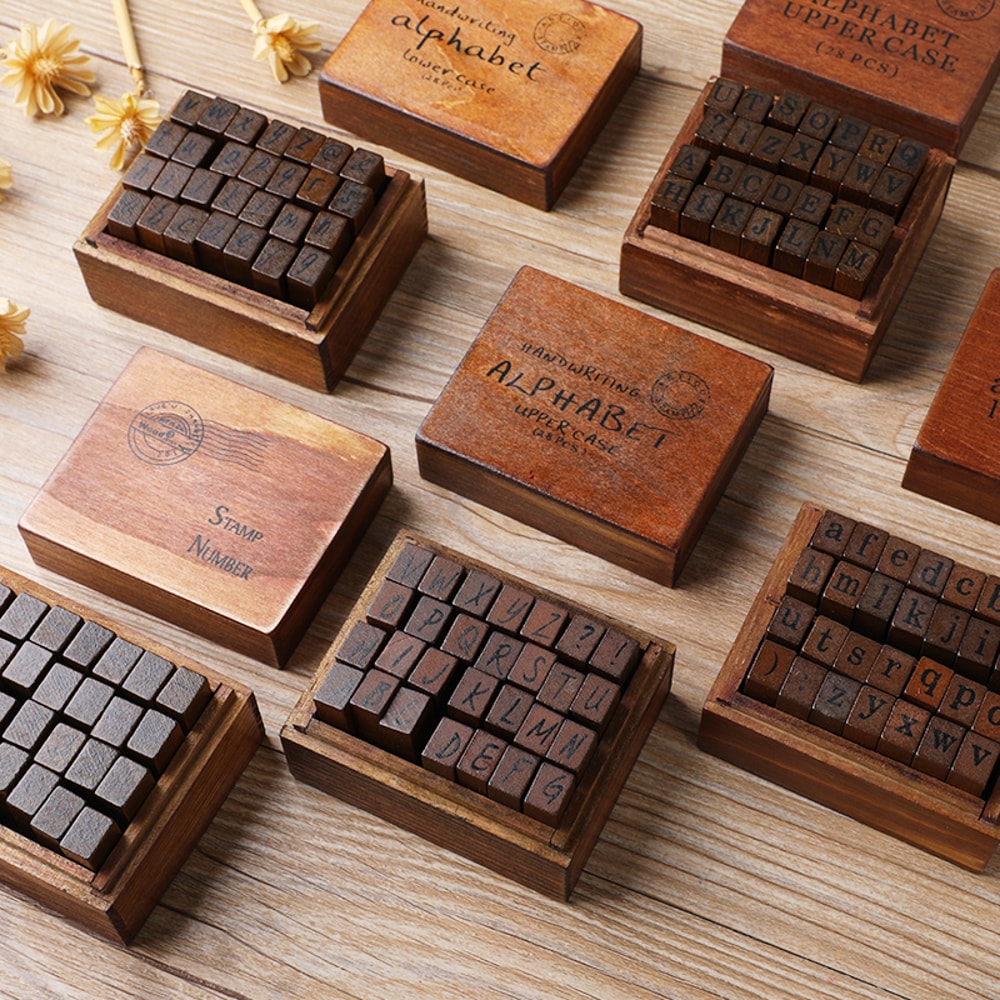 Vintage Wooden Letter Stamp Set Number Week Stamps For Crafting Card Making Scrapbooking 0