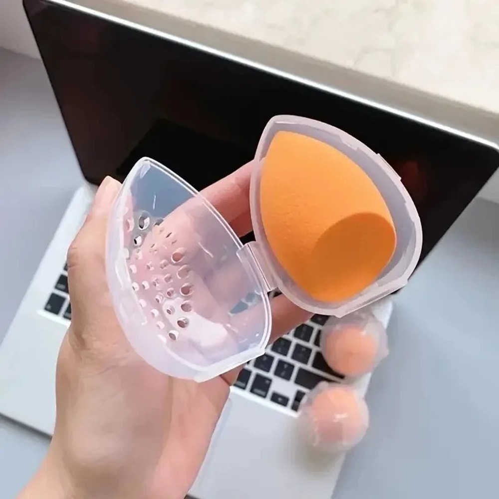 Egg Shaped Makeup Sponge Storage Box Portable Organizer For Cosmetic Puff Blender And Drying Rack 1