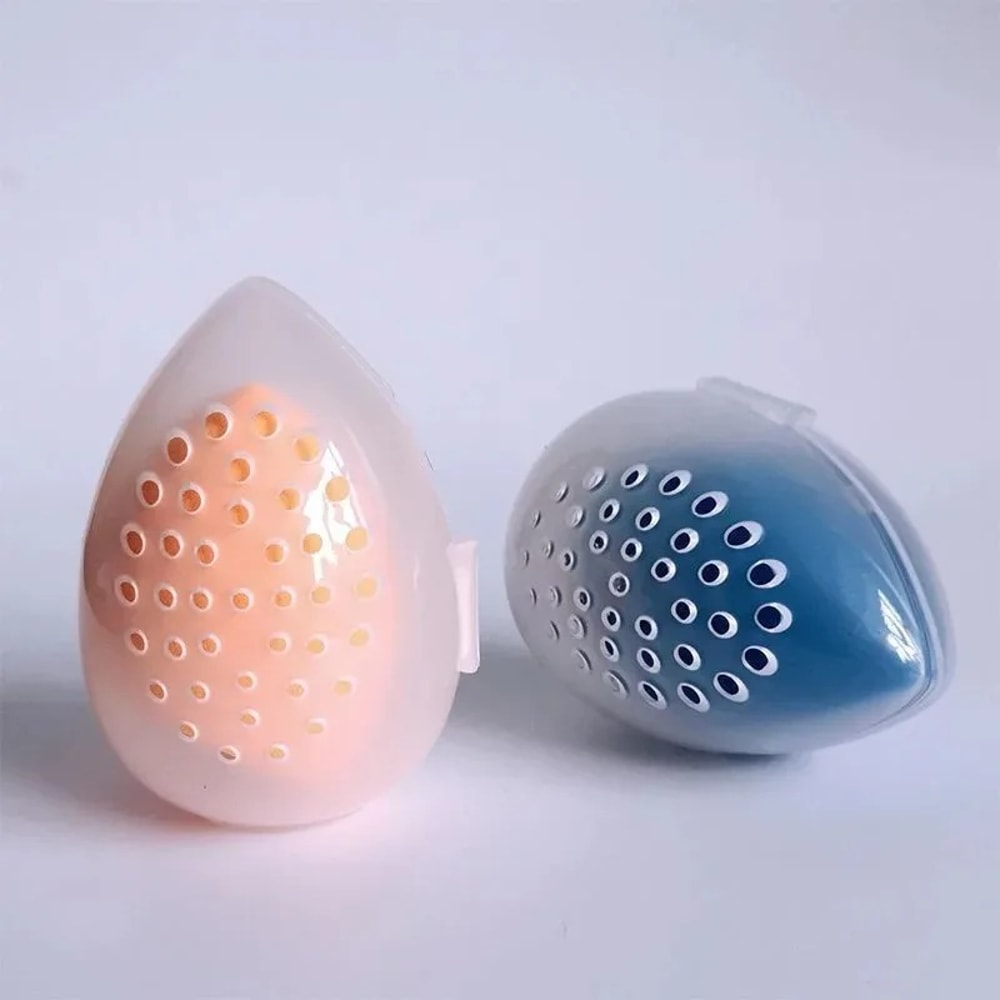 Egg Shaped Makeup Sponge Storage Box Portable Organizer For Cosmetic Puff Blender And Drying Rack 3