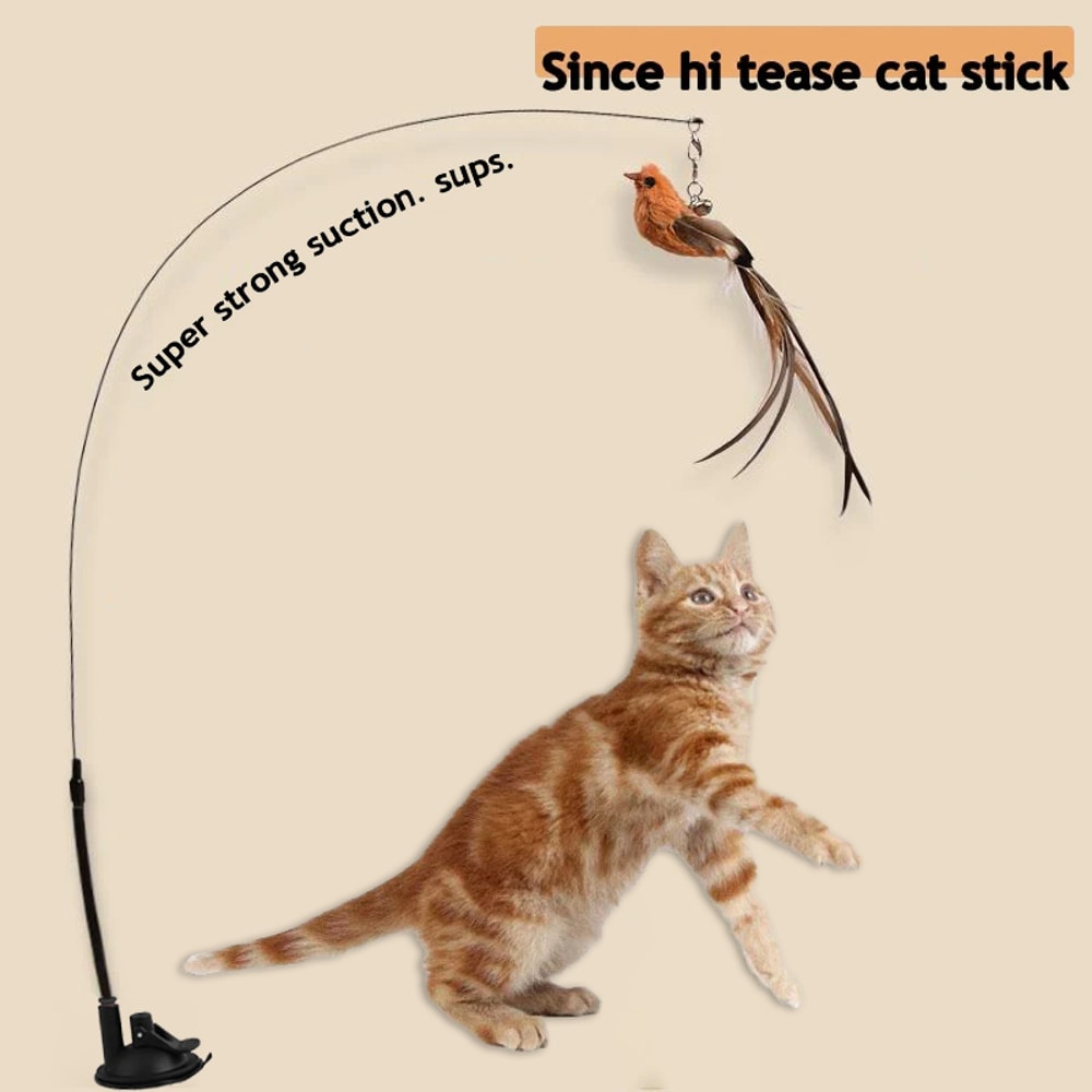 Upgraded Feather Cat Teasing Stick Safe Engaging Bird Simulation Toy With Epoxy Sucker Steel Wire 3
