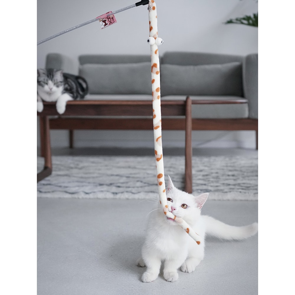 Interactive Feather Cat Toy Wand Colorful Caterpillar Teaser for Fun Playtime