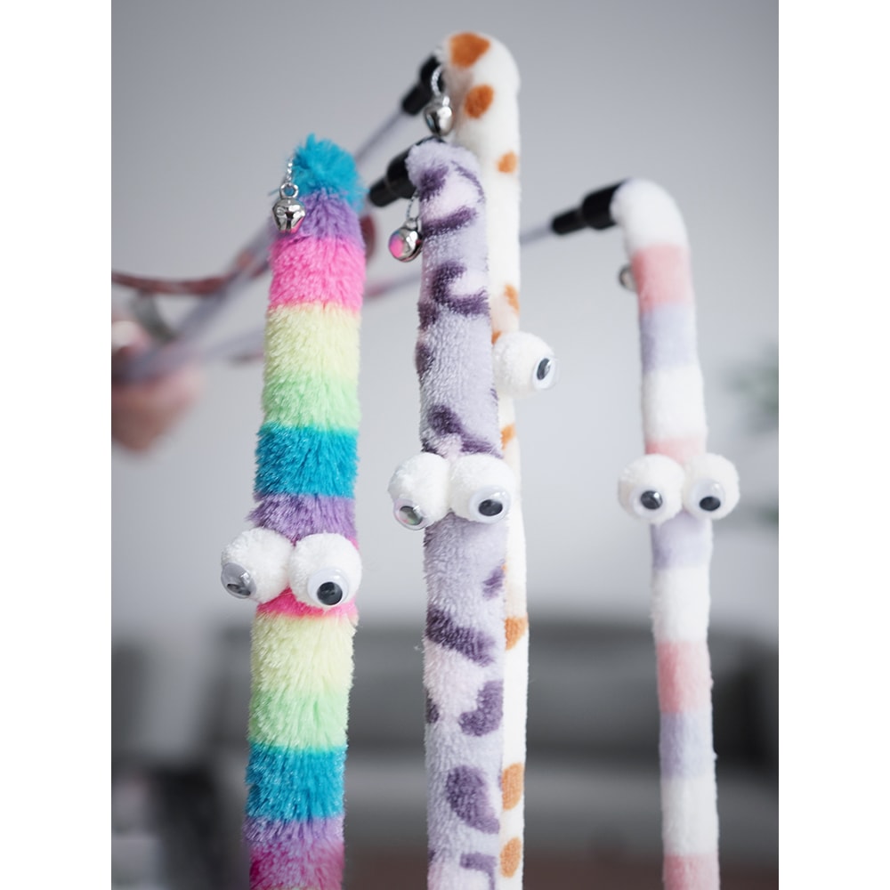 Interactive Feather Cat Toy Wand Colorful Caterpillar Teaser for Fun Playtime