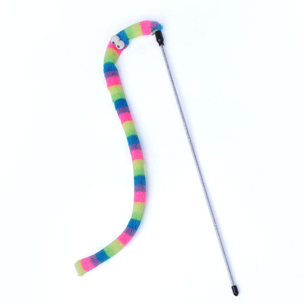 Interactive Feather Cat Toy Wand Colorful Caterpillar Teaser for Fun Playtime