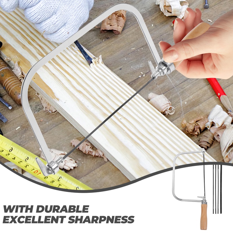 Portable Coping Saw with Wooden Handle & Replacement Blades Ideal for Woodworking & DIY Projects
