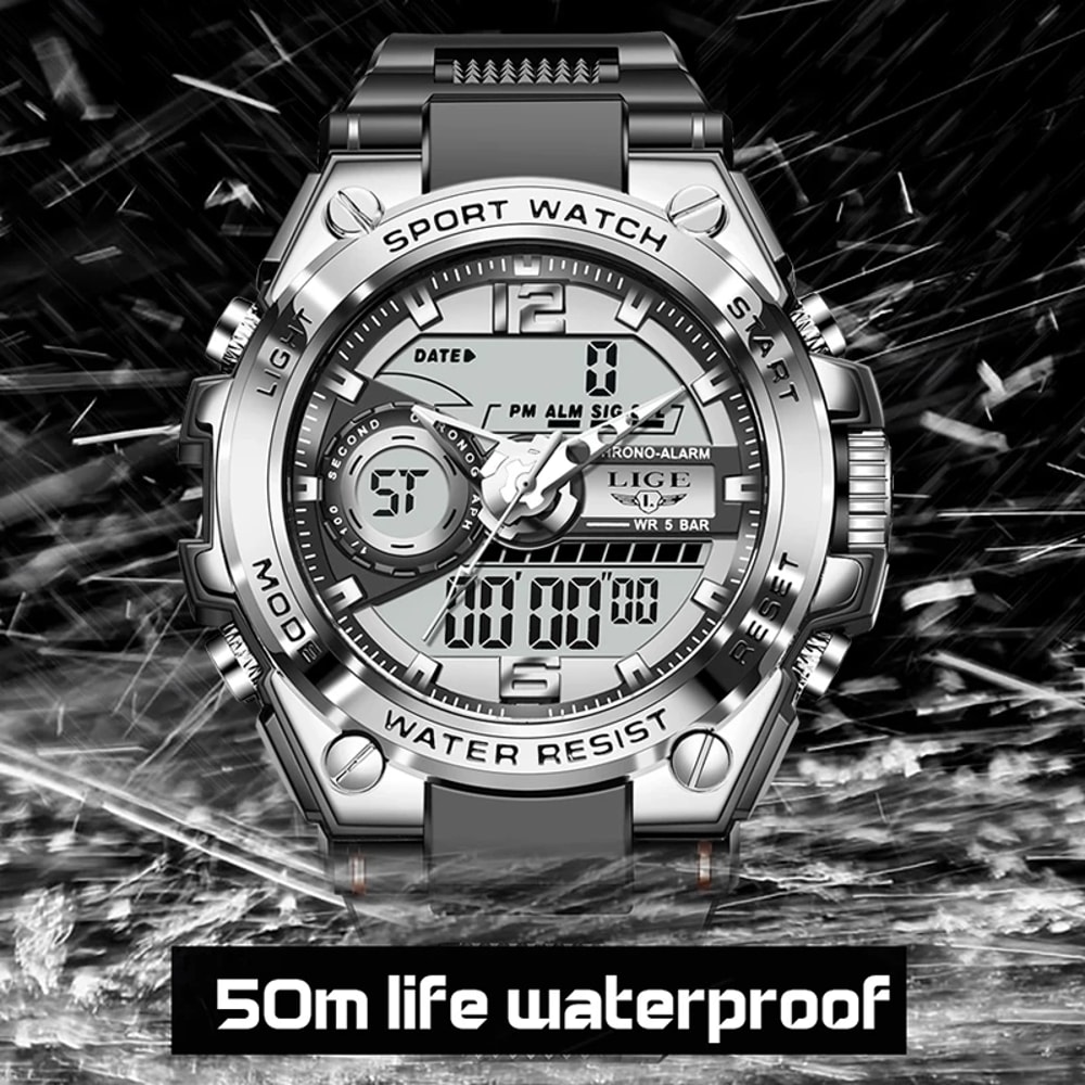 Mens Military Sport Watch with LED Display Waterproof Quartz Wristwatch