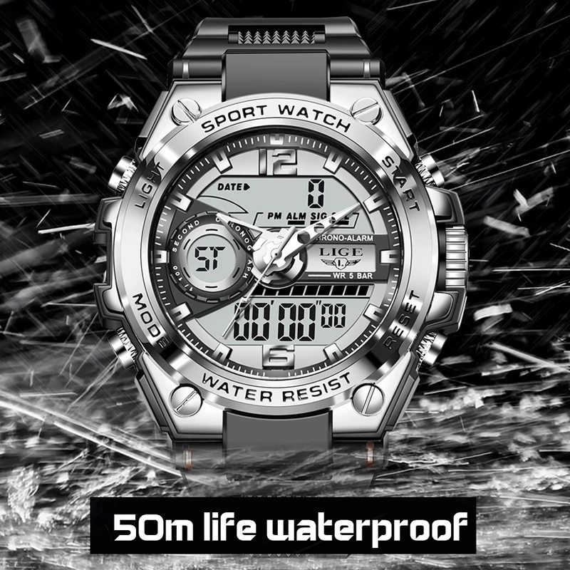 Mens Military Sport Watch with LED Display Waterproof Quartz Wristwatch